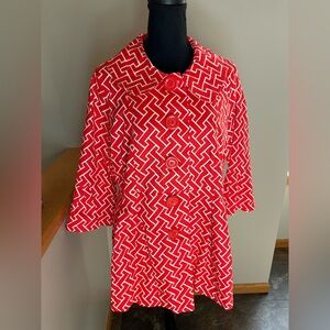 New Eden Court 97% cotton red, white geometric pattern jacket. Size Large